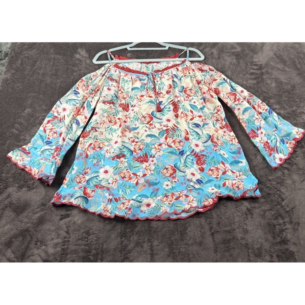 Johnny Was Blouse M Blue Floral Print Cold Shoulder